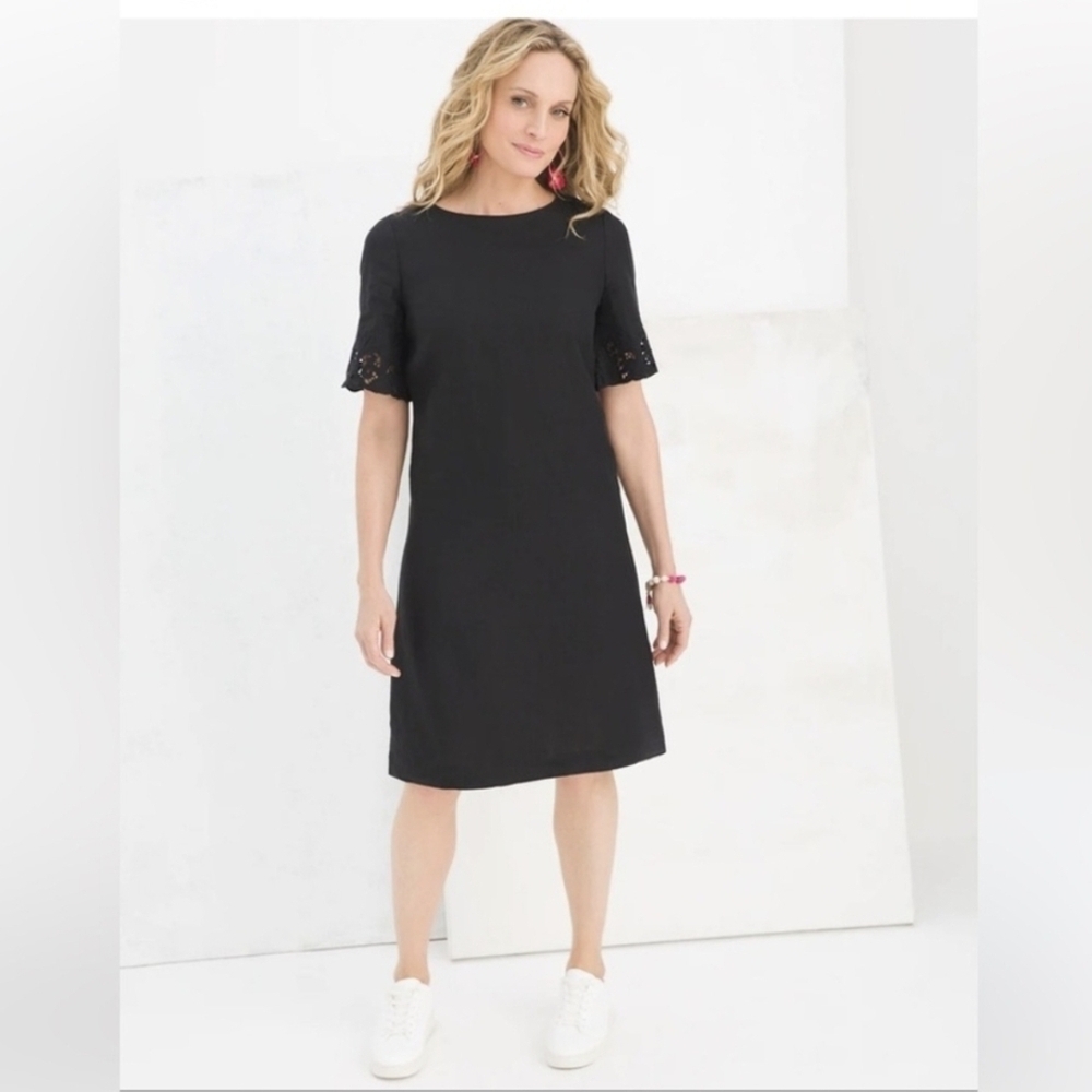 Chico's Black Mini Dress with Eyelet Sleeve Detail